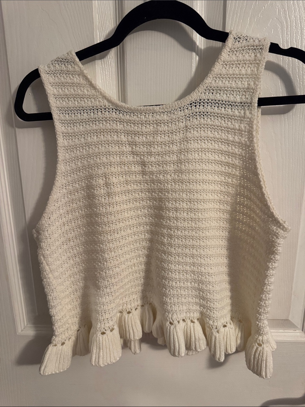 Aqua Blu Off-White Crochet Tassel Tank Top